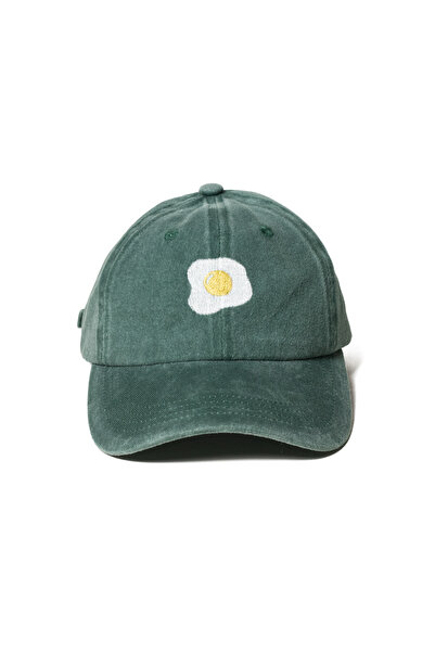Nome Studio Yeşil Şapka Yumurta Nakışlı Pamuk Unisex Minimal Günlük Tarz Akse...