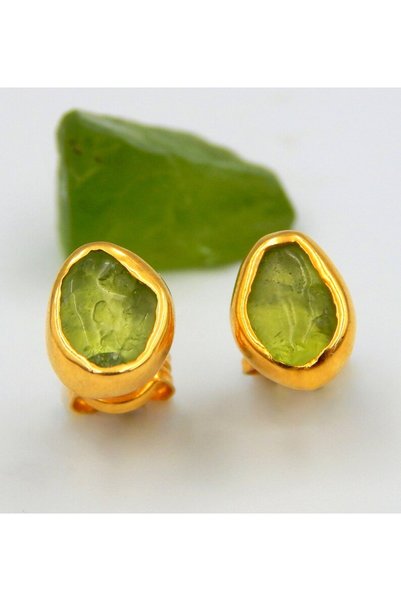alpsilverart Kadınlar İçin Otantik Ham Peridot Taşlı El İşi 925 Ayar Gümüş Küpe