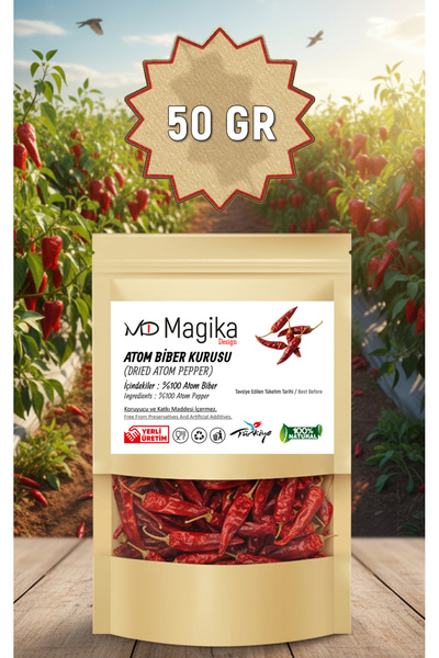 Magika Design 50 GR Kurutulmuş Atom Biberi, Çok Acı, Zehir Acı, Yerli, Taze, Katkı ve Koruyucu İçermez