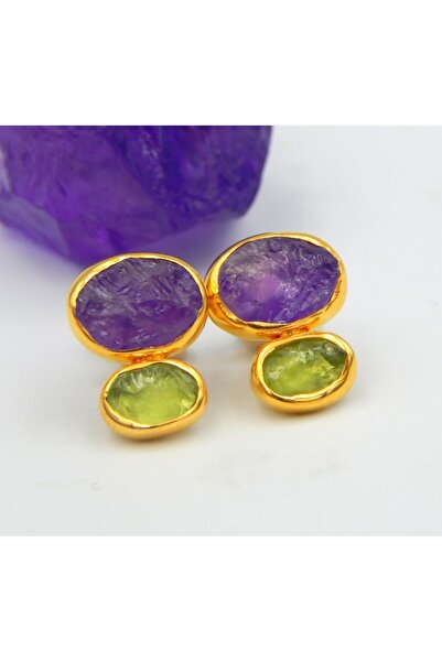 alpsilverart Kadınlar İçin Otantik Ham Ametist ve Peridot Taşlı El İşi 925 Ay...