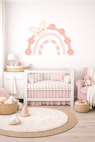 ReklamX Kelebekli Çiçekli Gökkuşağı Duvar Stickerı – Bebek ve Çocuk Odası Dekoru