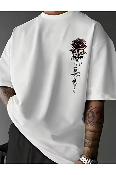 LELVANİ Μπλουζάκι με γοτθικό γράμματα και σχέδιο κόκκινου τριαντάφυλλου