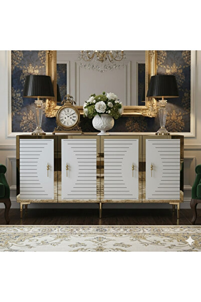 YUMEDİ DESİGN KA1508BG - KEREM KONSOL, TV SEHPASI, ÇOK AMAÇLI DOLAP ve KAHVE KÖŞESİ 150cm BEYAZ-GOLD