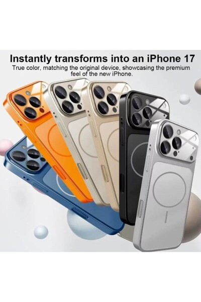 Caseji iPhone 11 Uyumlu 17 PRO Görünümlü AG Cam Kamera Lensli Magsafe Destekli Telefon Kılıfı