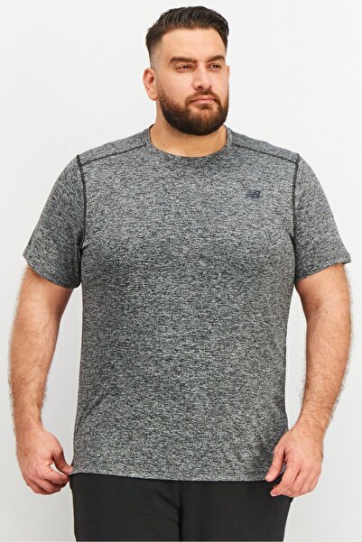 New Balance Men Sport Fit Crew Neck Short Sleeve Textured T-shirt, Heather Black/Grey