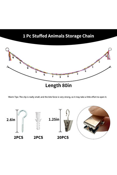 Choice حبل تخزين على شكل حيوانات قطيفة قطنية ملونة مع 20 مشبكًا معدنيًا، رف ت...