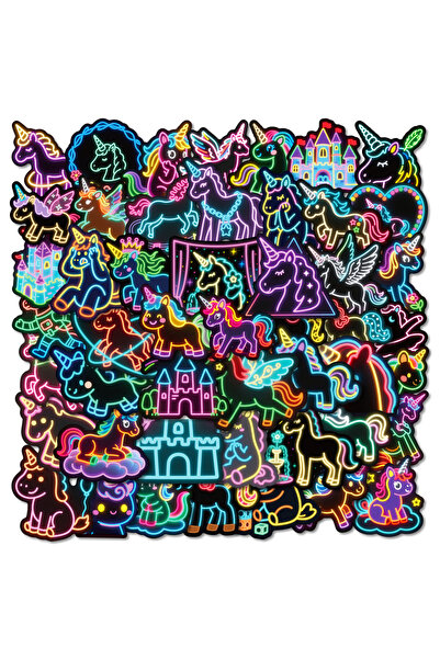 Choice ٥٠ قطعة من ملصقات يونيكورن كرتونية لطيفة بإضاءة نيون، ملصقات يونيكورن ...
