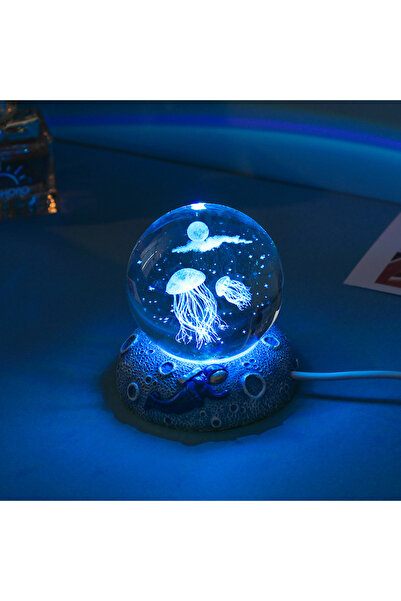 Choice 6 سم مع قاعدة، قنديل بحر، كرة كريستالية جديدة، زينة ليلية، قاعدة راتنجية مضيئة، زجاج، صناعة يدوية