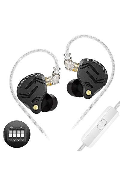 Choice سماعات أذن معدنية KZ ZS12 PRO X سوداء اللون مزودة بميكروفون ضبط، صوت ج...