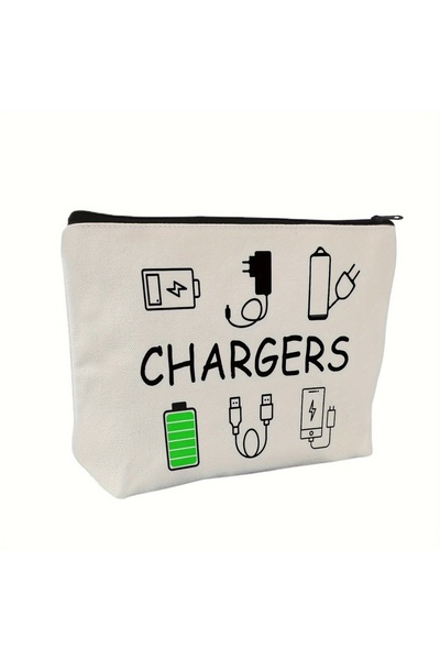 Choice WHITE Canvas Travel Charger Storage Bag - Soft, hypoallergenic, non waterproof electronic accessory
