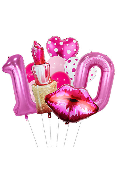 Choice Other Number 10 Lipstick Number Polka Dot Heart Aluminum Film Balloon ...