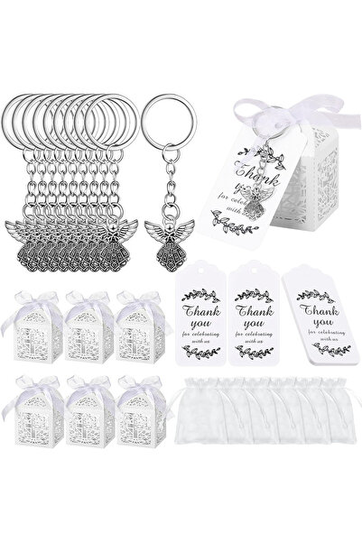 Choice مجموعة ملاك مكونة من 10 قطع، هدية لحفلة التعميد، قلادة سلسلة مفاتيح عل...