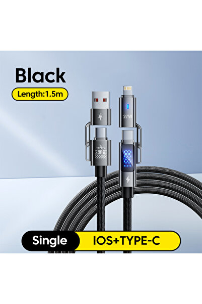 Choice كابل بيانات مضفر أسود بطول 1.5 متر، بقوة 240 واط، 4 في 1، USB-A إلى Ty...