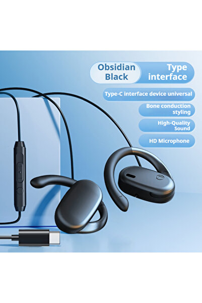 Choice سماعات أذن مفتوحة سوداء من النوع C، سلكية، صوت ستيريو، سماعات رياضية، ...