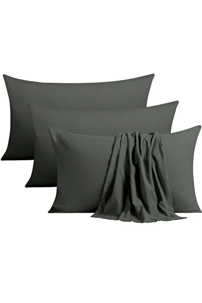 Choice 4 أغطية وسائد من الألياف الدقيقة، لون رمادي داكن، مقاس 50×75 سم، لون موحد، إغلاق ظرفي، قابلة للغسل في الغسالة، نسيج منسوج