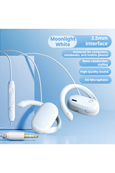 Choice سماعات أذن مفتوحة بيضاء مقاس 3.5 ملم، مناسبة للأعمال، تعمل بنظام صوتي ...