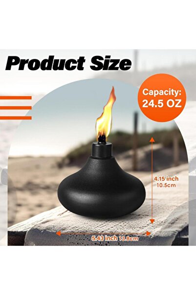 Choice مصباح طاولة معدني أسود قابل لإعادة التعبئة، مصباح لهب، مصباح سيترونيلا خارجي، مصباح لوحي مزخرف