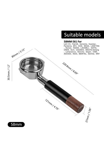 Choice3 فلتر قهوة إسبريسو أسود مفتوح القاعدة من إيكابي، مقاس 58 مم، E61، بمقب...