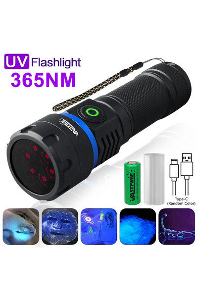 Choice مصباح يدوي أسود ثابت التركيز يعمل ببطارية 26650، يعمل بالأشعة فوق البنفسجية بطول موجي 365 نانومتر - عالي الوضوح، عالي الطاقة، وطويل المدى