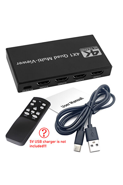 Choice ملاحظة: كابل طاقة USB، جهاز عرض متعدد HDMI بدقة 4K، جهاز عرض متعدد HDMI رباعي مع مفتاح HDMI سلس بدقة 1080