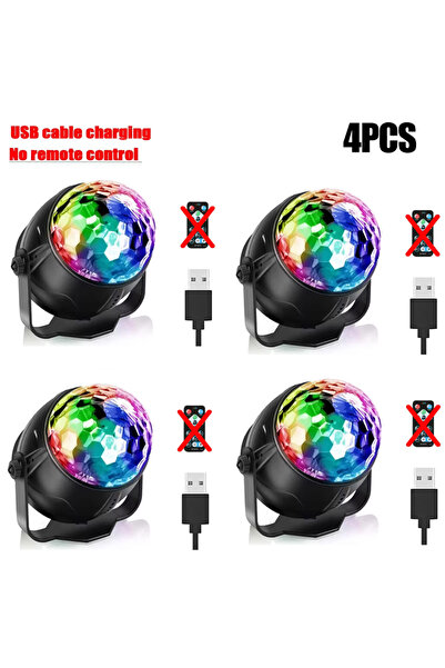 Heinast USB plug-4PCS RGB LED Stage Disco Light Rotating DJ Ball Strobe Remot...