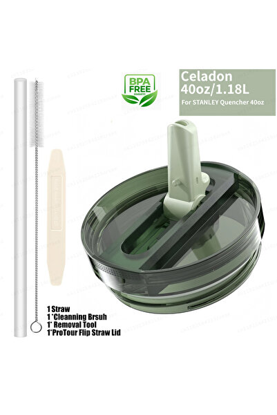 Choice غطاء بديل مانع للتسرب من السيلادون سعة 40 أونصة، مزود بماصة قابلة للطي...