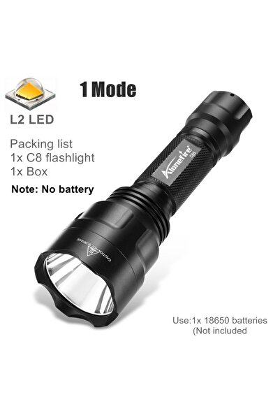 Choice مصباح يدوي تكتيكي كلاسيكي عالي الطاقة LED، أسود اللون، L2، وضع واحد، بدون بطارية، C8، مناسب للأنشطة الخارجية مثل المشي لمسافات طويلة والسفر وصيد الأسماك.