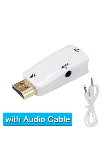 Choice محول HDMI إلى VGA أبيض اللون مع كابل صوت 3.5 ملم، مزود بمقبس فيديو، مح...