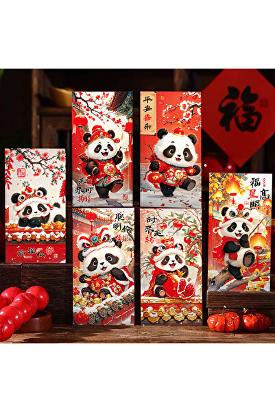 Choice ٦ قطع من مغلفات رأس السنة الصينية الحمراء، بتصميم كرتوني إبداعي على شكل باندا لطيفة، مناسبة لعيد الميلاد.