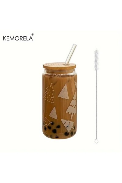 Choice3 480ml C 1/4PCS Christmas Glass Cup Beer Can Coffee Mug With Lid And S...