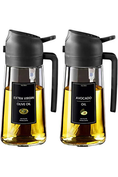 Choice عبوتان من بخاخات الزيت السوداء للطبخ، زجاجة موزع زيت زيتون 2 في 1 للمط...