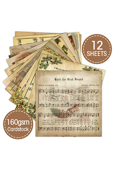 Choice ١٢ ورقة لمجموعة واحدة، ورق قصاصات نوتات موسيقية عتيقة لعيد الميلاد، مق...