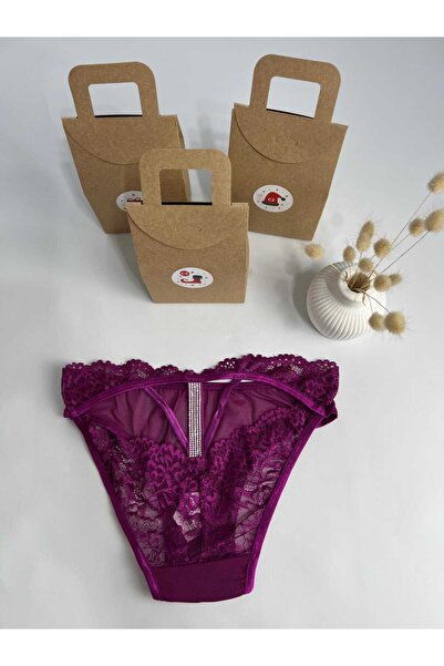 lovelace butik Ön Tül Arka Taşlı Mor Külot