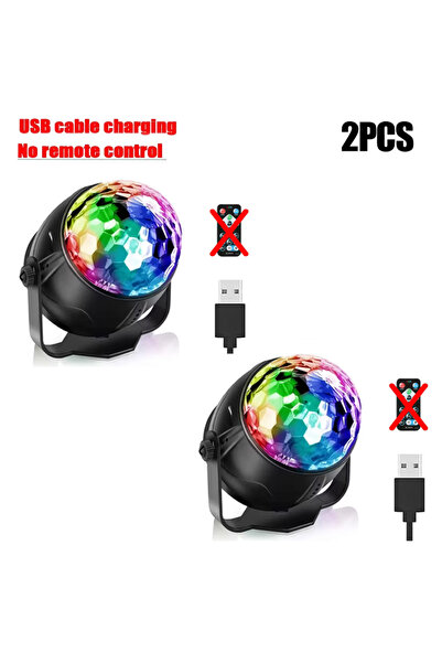 Heinast قابس USB - قطعتان من مصابيح ديسكو LED RGB دوارة مع كرة دي جي ستروب وج...