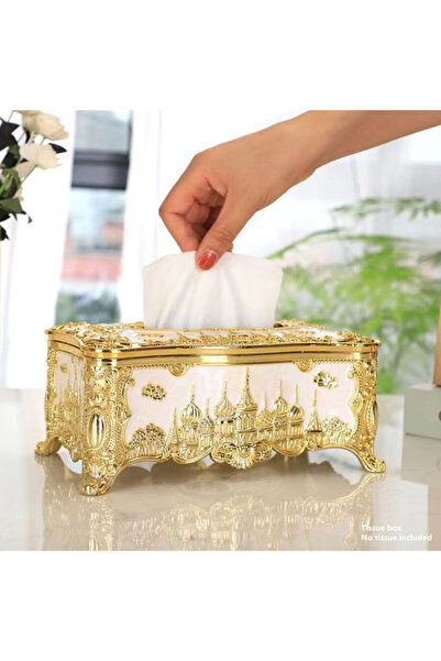 Choice علبة مناديل على الطراز الأوروبي بتصميم قلعة من chen-Golden White، صندوق تخزين مناديل مكتبي لغرفة المعيشة