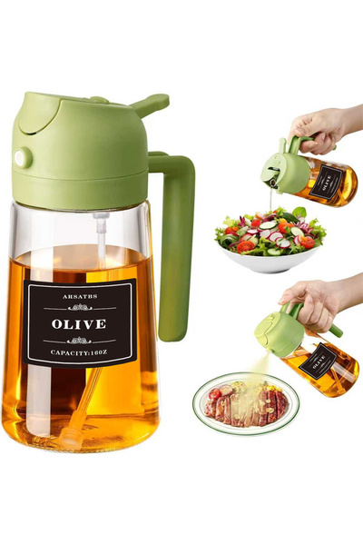 Choice بخاخ زيت أخضر واحد للطبخ، موزع زيت زيتون 2 في 1 للرش والسكب مع ملصقات،...