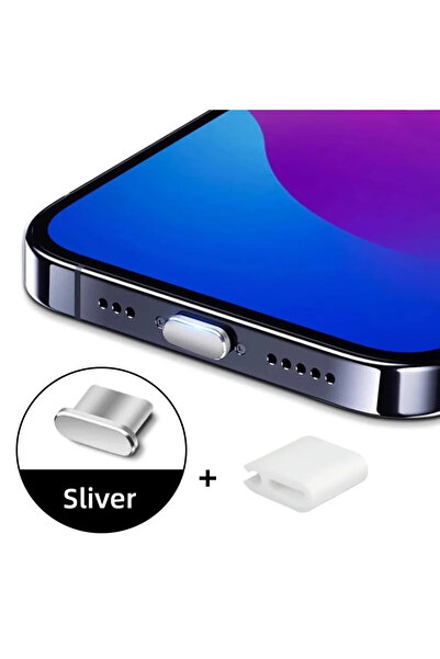 Choice سدادة معدنية فضية اللون لحماية منفذ الشحن من النوع C لهواتف آيفون 17 ب...