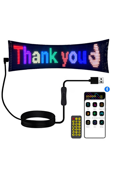 Choice لوحة إعلانية LED للسيارة، 20 × 64 مصباح LED، 10 × 35 سم، تعمل بتقنية التمرير، مزودة بمنفذ USB 5 فولت، تحكم عبر تطبيق بلوتوث، إضاءة شعار قابلة للتخصيص