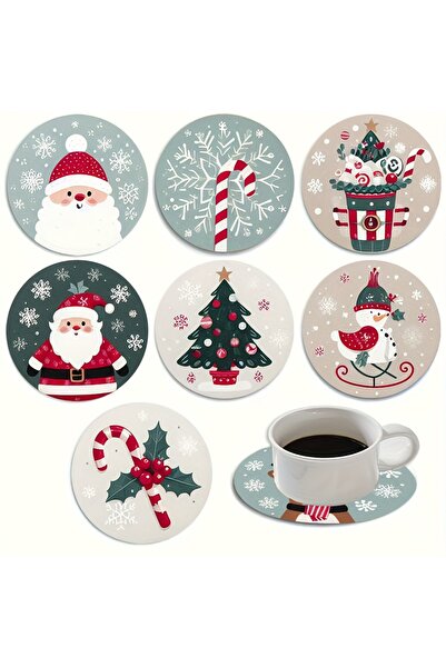 Choice مجموعة من 7 قطع من قواعد الأكواب الخشبية على شكل سانتا كلوز لعيد الميل...