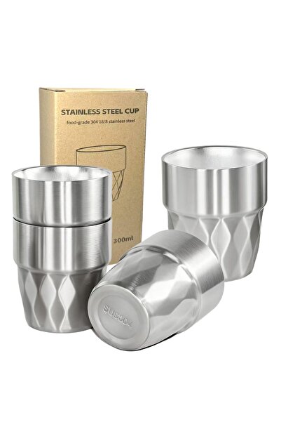 Choice طقم من 4 أكواب سعة 300 مل (10 أونصة) مصنوعة من الفولاذ المقاوم للصدأ، ...