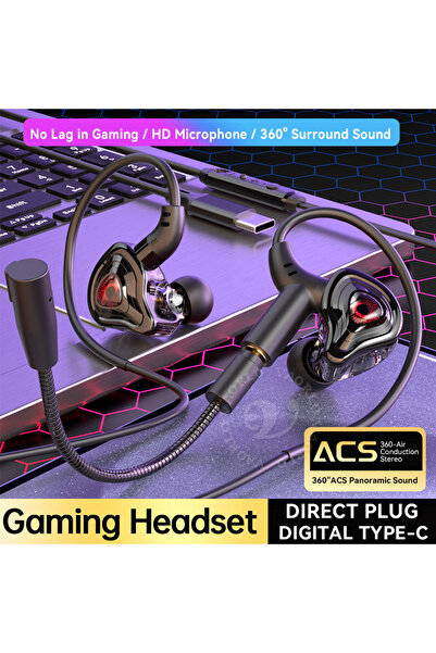 Choice سماعة رأس للألعاب الإلكترونية مزودة بميكروفون مزدوج، منفذ USB-C 3.5 مل...