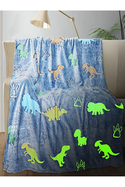 Choice بطانية رمي زرقاء مضيئة بتصميم يونيكورن وديناصور، مقاس 130×150 سم، مناس...