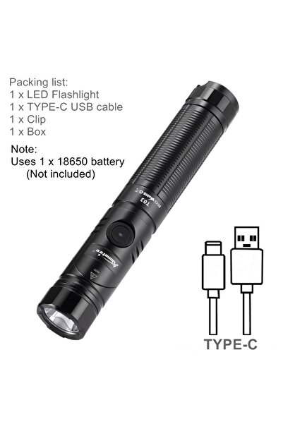 Choice black T03-No battery 12W SST40 LED Tactical Flashlight 90 Degree Rotary USB Rechargeable Magnetic To