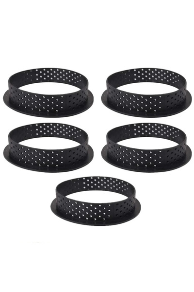 Choice مجموعة قوالب تارت من 5 قطع مصنوعة من ألياف الكربون المقاومة للحرارة، مثقوبة، حلقات موس الكيك، غير لاصقة، أدوات خبز