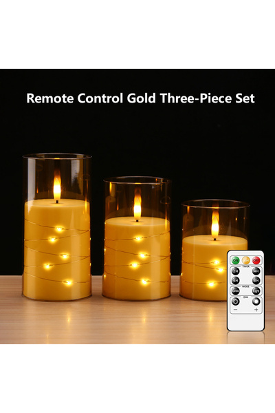 Choice شموع LED ذهبية بدون لهب مع سلسلة نجوم مدمجة تعمل بالبطارية، ضوء شمعة عمودية متلألئ