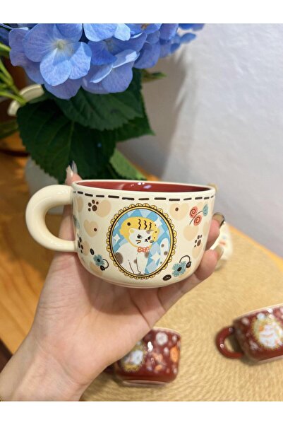 Choice كوب قهوة سيراميك بتصميم قطة لطيفة على شكل قبعة سمكة، سعة 201-300 مل، ي...