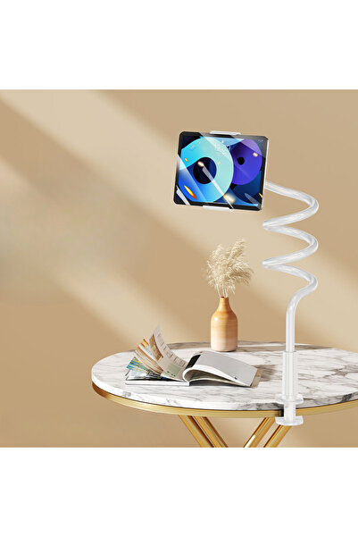 Choice حامل هاتف لوحي دوار عالمي أبيض اللون بزاوية 360 درجة مع قاعدة حلزونية ...