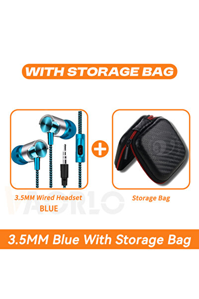 Choice سماعة أذن سلكية جديدة زرقاء اللون مع حقيبة، مقاس 3.5 ملم، داخل الأذن، ...