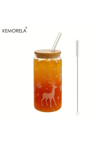 Choice1 480ml A 1/4PCS Christmas Glass Cup Beer Can Coffee Mug With Lid And S...