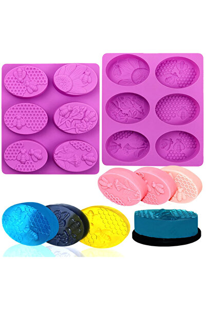 Choice قالب صابون سيليكون بيضاوي الشكل على شكل نحلة، قالب حلوى ثلاثي الأبعاد على شكل قرص العسل، 6 تجاويف على شكل قرص العسل لـ...